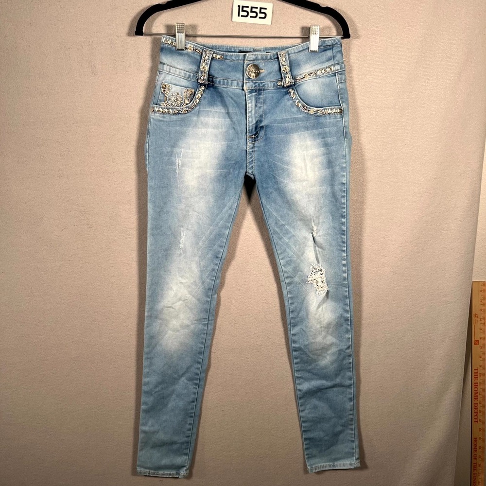 Ciclon Premium Limited‎ Edition Jeans Womens 8/9 Blue Bling Horseshoe Distressed